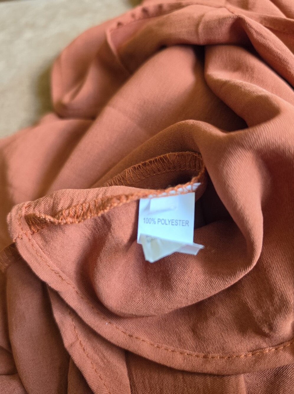Puff Sleeve Flowy Button-Front Midi Dress Camel Brown Sz L - Picture 5 of 6